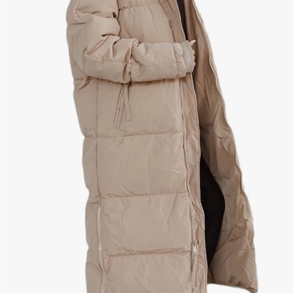 Shanfetl Women’s Camel Long Quilted Coat Hooded Maxi Length Long Sleeve XL - Picture 3 of 8